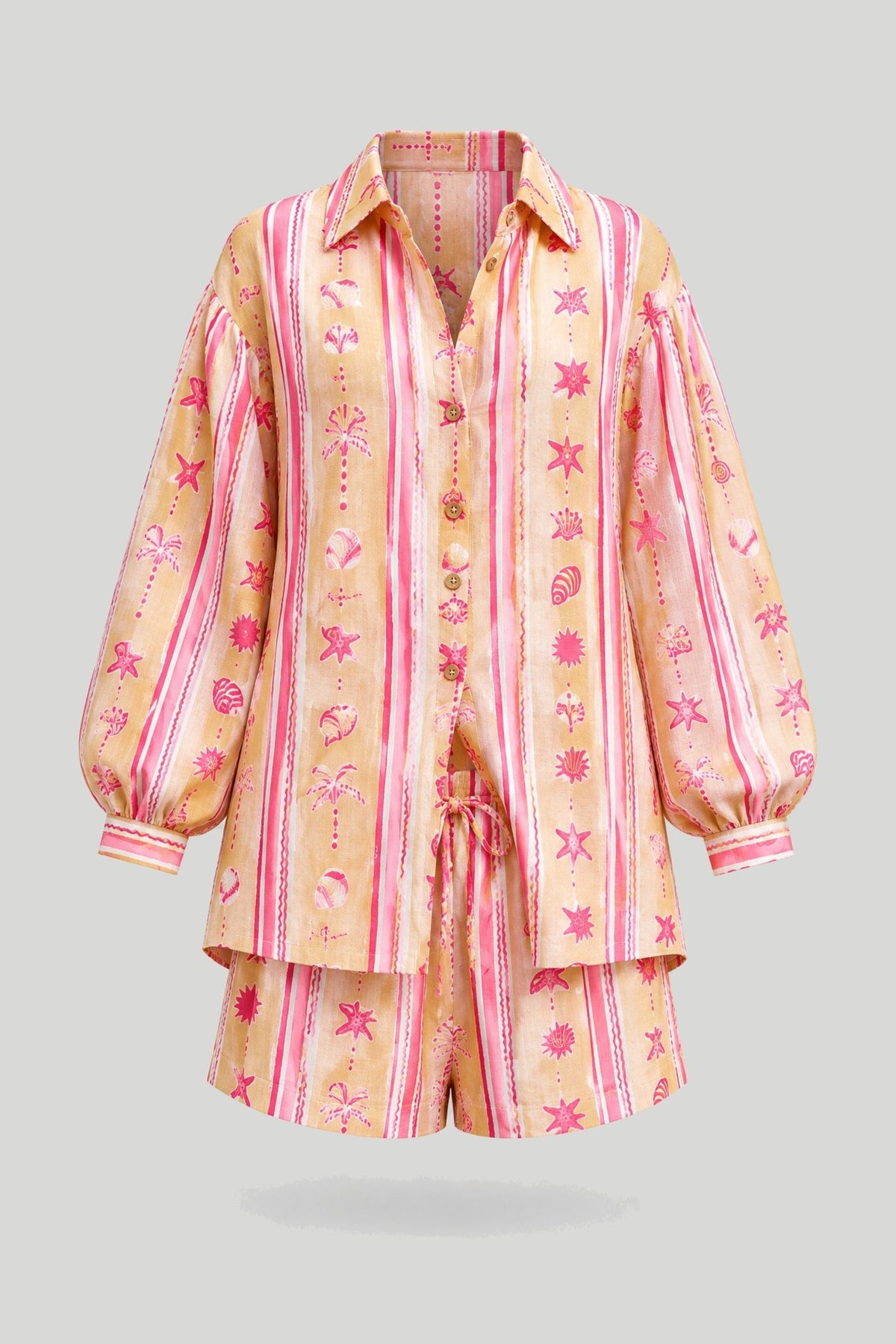 Дамски ленен комплект MOLLY – риза-туника и шорти, Yellow Seaside LaBalancia Roberto Fashion Store Set 5907378522262 UNI
