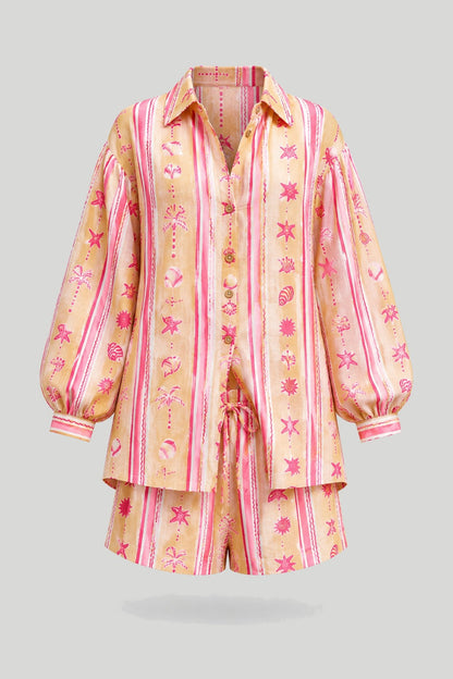 Дамски ленен комплект MOLLY – риза-туника и шорти, Yellow Seaside LaBalancia Roberto Fashion Store Set 5907378522262 UNI