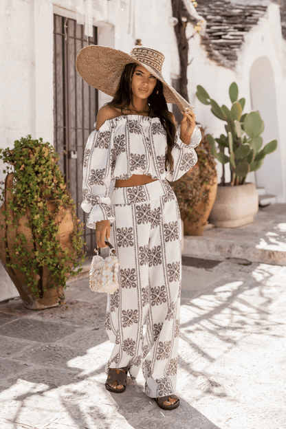 Дамски ленен комплект - Ricamo, кафяво (MIA) LaBalancia Roberto Fashion Store Set 5907378522101 XS/S
