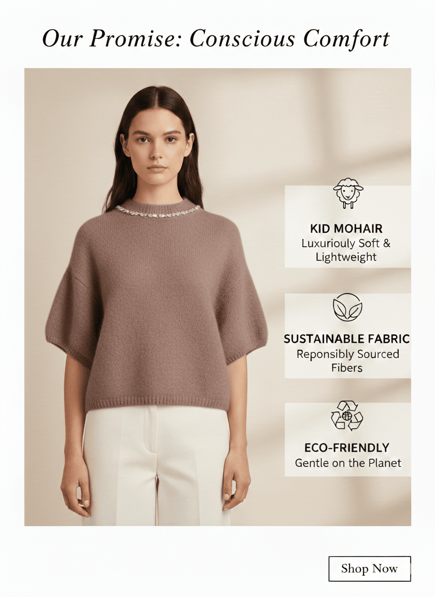 Дамски Мохерен Пуловер, Бежов Gold&Gold Roberto Fashion Store Sweater GNG2401SWEBEIKNI TU