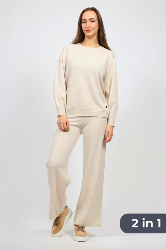 Дамски Плетен Комплект от 2 части, Бял Serianno Collection S Roberto Fashion Store Set SRX1511SETBEIWOLS S Бежов