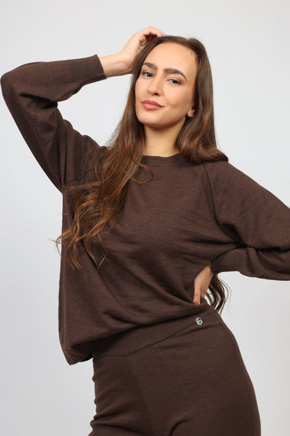 Дамски Плетен Комплект от 2 части, Кафяв Serianno Collection S Roberto Fashion Store Set SRX1511SETBRNWOLS S Кафяв