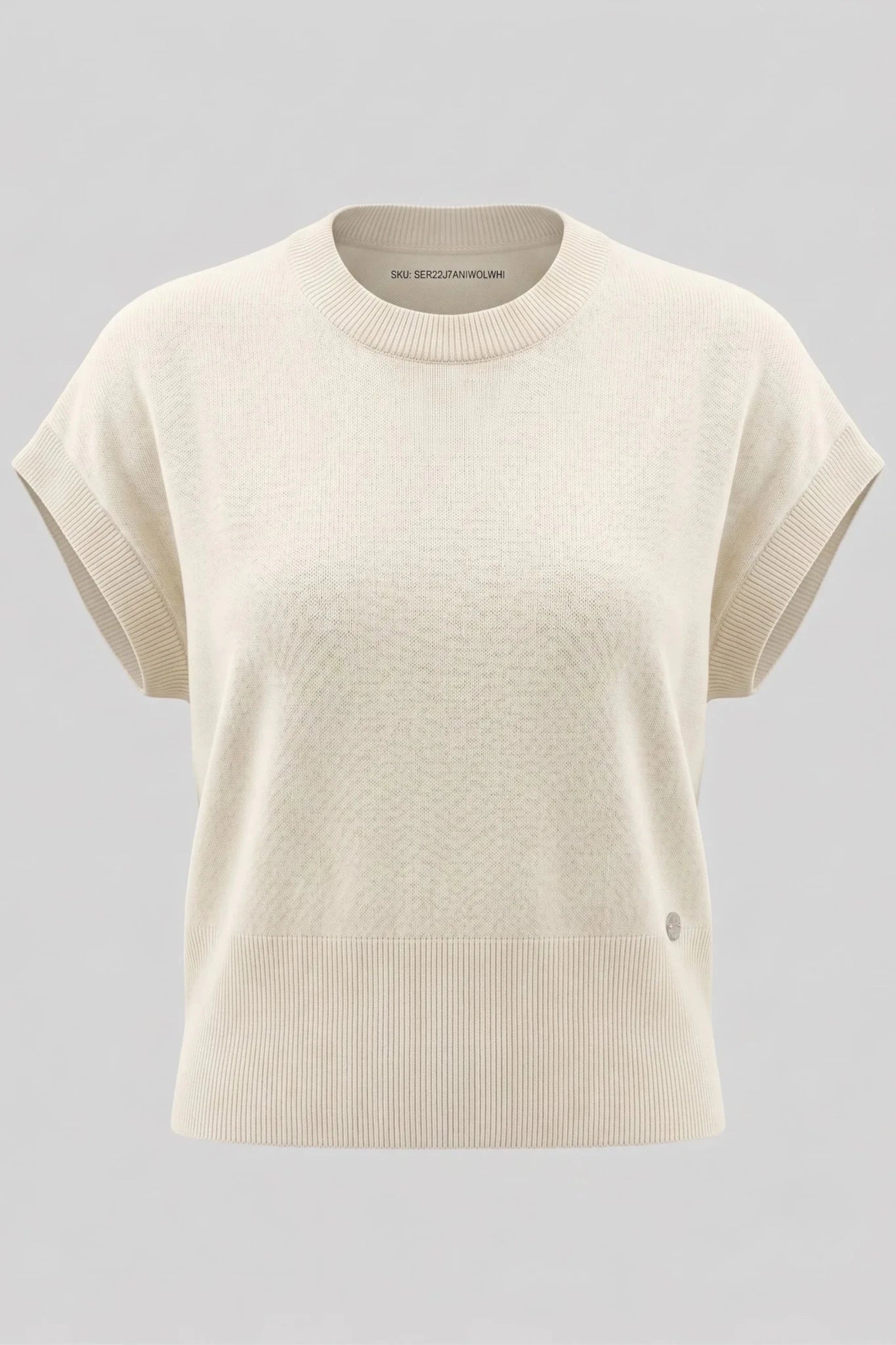 Дамски плетен пуловер с къс ръкав от 100% вълна в бяло Serianno Roberto Fashion Store Sweater SER2207KNIWOLWHI-M M
