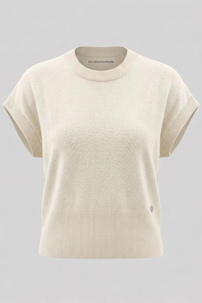 Дамски плетен пуловер с къс ръкав от 100% вълна в бяло Serianno Roberto Fashion Store Sweater SER2207KNIWOLWHI-L L