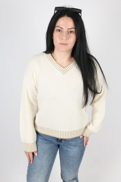 Дамски Пуловер, Бежов & Бял Roberto Fashion Store Sweater WOWBSTU91 TU White