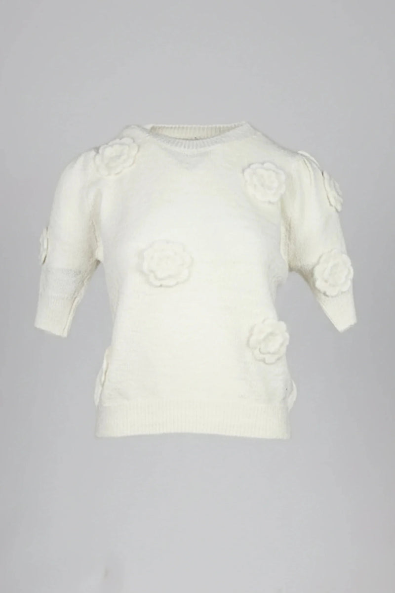 Дамски Пуловер на цветя, Бежов