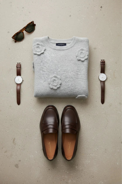 Дамски Пуловер на цветя, Сив Roberto Fashion Roberto Fashion Store Sweater JNJ0202SWEGREFLOTU TU