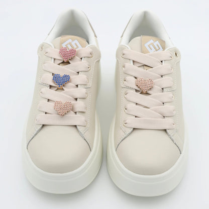 Дамски сникърси в бежово с декоративни блестящи сърца Gold&Gold Roberto Fashion Store Sneakers GNG2603GB1045BEI-36 36