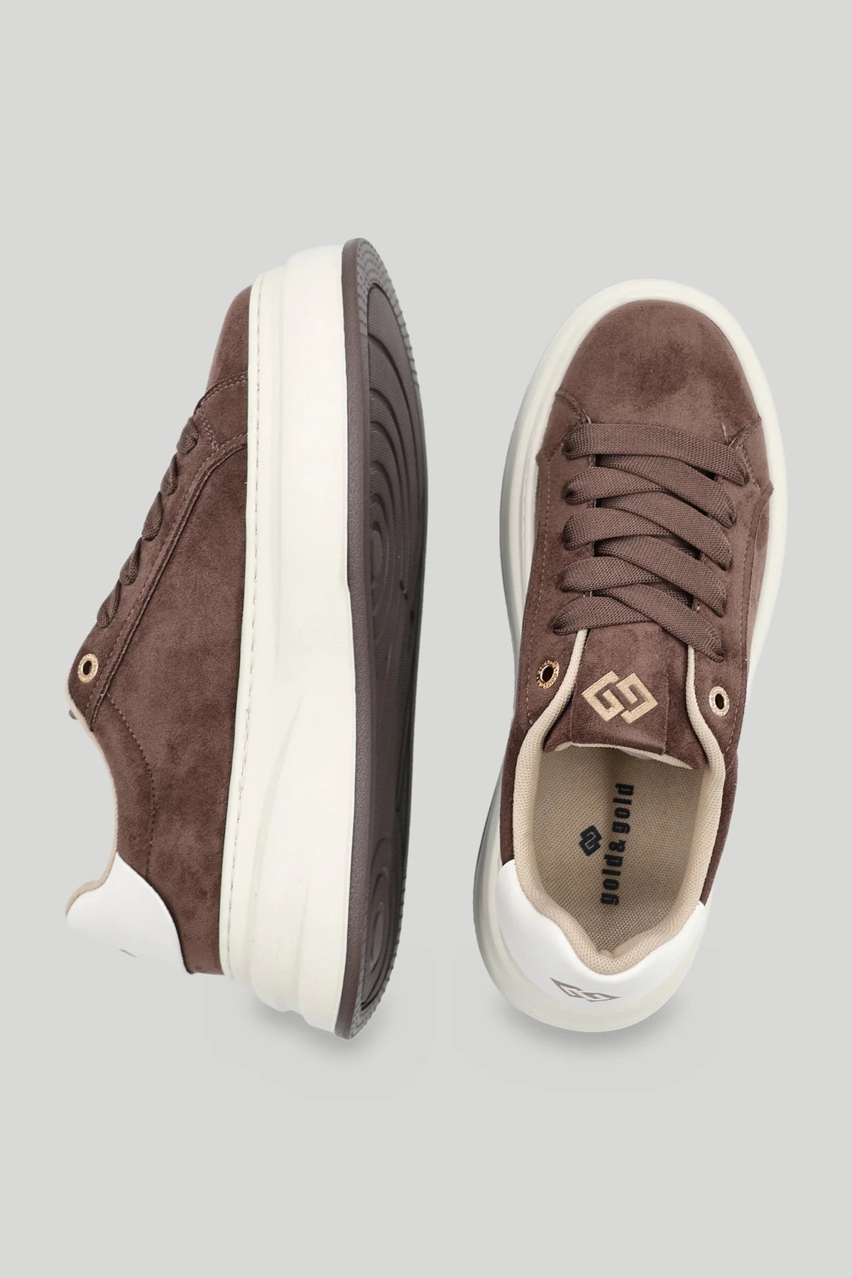Дамски велурени сникърси на масивна платформа с бяла пета - кафяви Gold&Gold Roberto Fashion Store Sneakers GNG0926SHOBRNGB1140-36 36