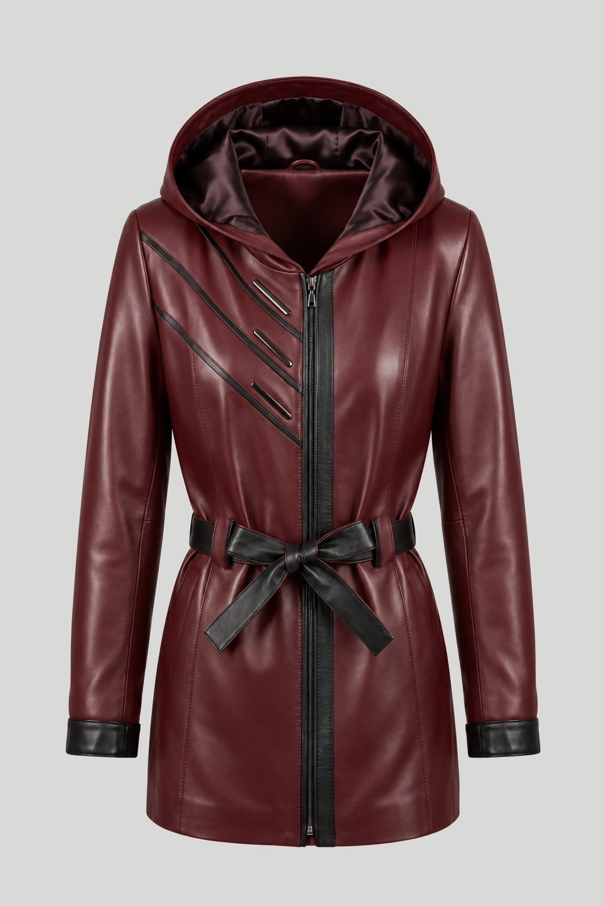 Дамско кожено яке Atina с колан от агнешка кожа, бордо – плюс сайз Roberto&Co Roberto Fashion Store Jacket LEA2511JCKBORBL+4XL 2XL