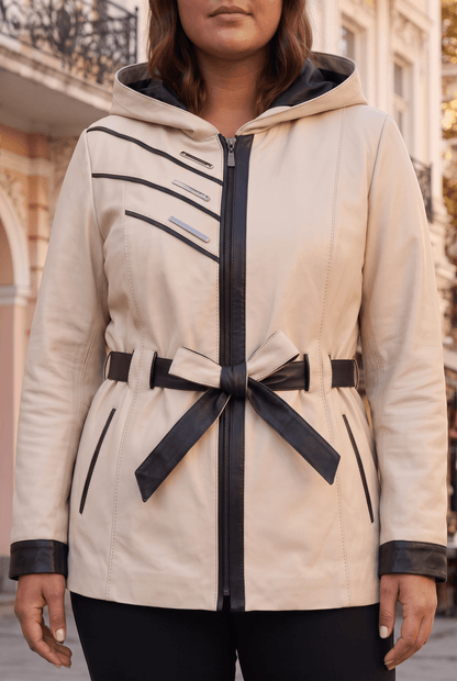 Дамско кожено яке Atina с колан от агнешка кожа, кремаво – плюс сайз Roberto&Co Roberto Fashion Store Jacket LEA2511JCKCRMBL+4XL 2XL