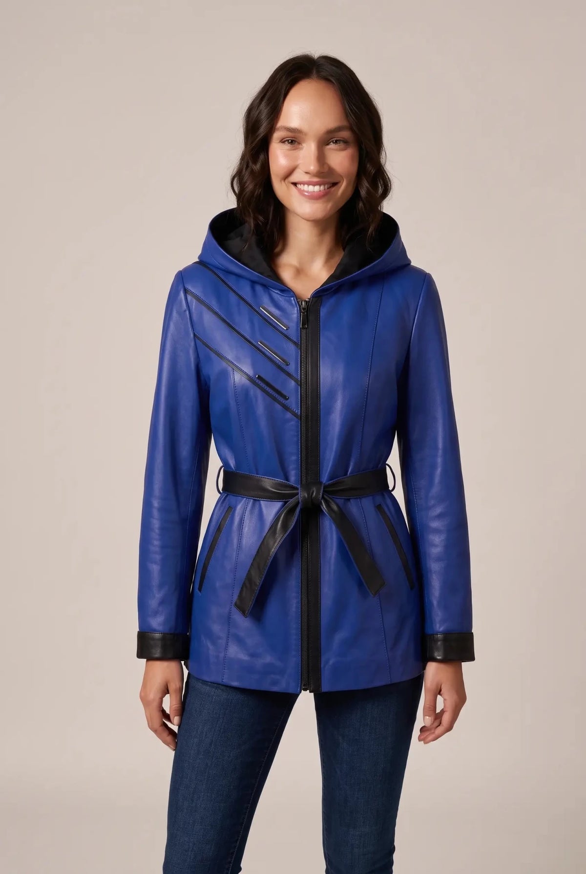 Дамско кожено яке Atina с колан от агнешка кожа, синьо Roberto&Co Roberto Fashion Store Jacket LEA2511JCKBLUBLT-M XS