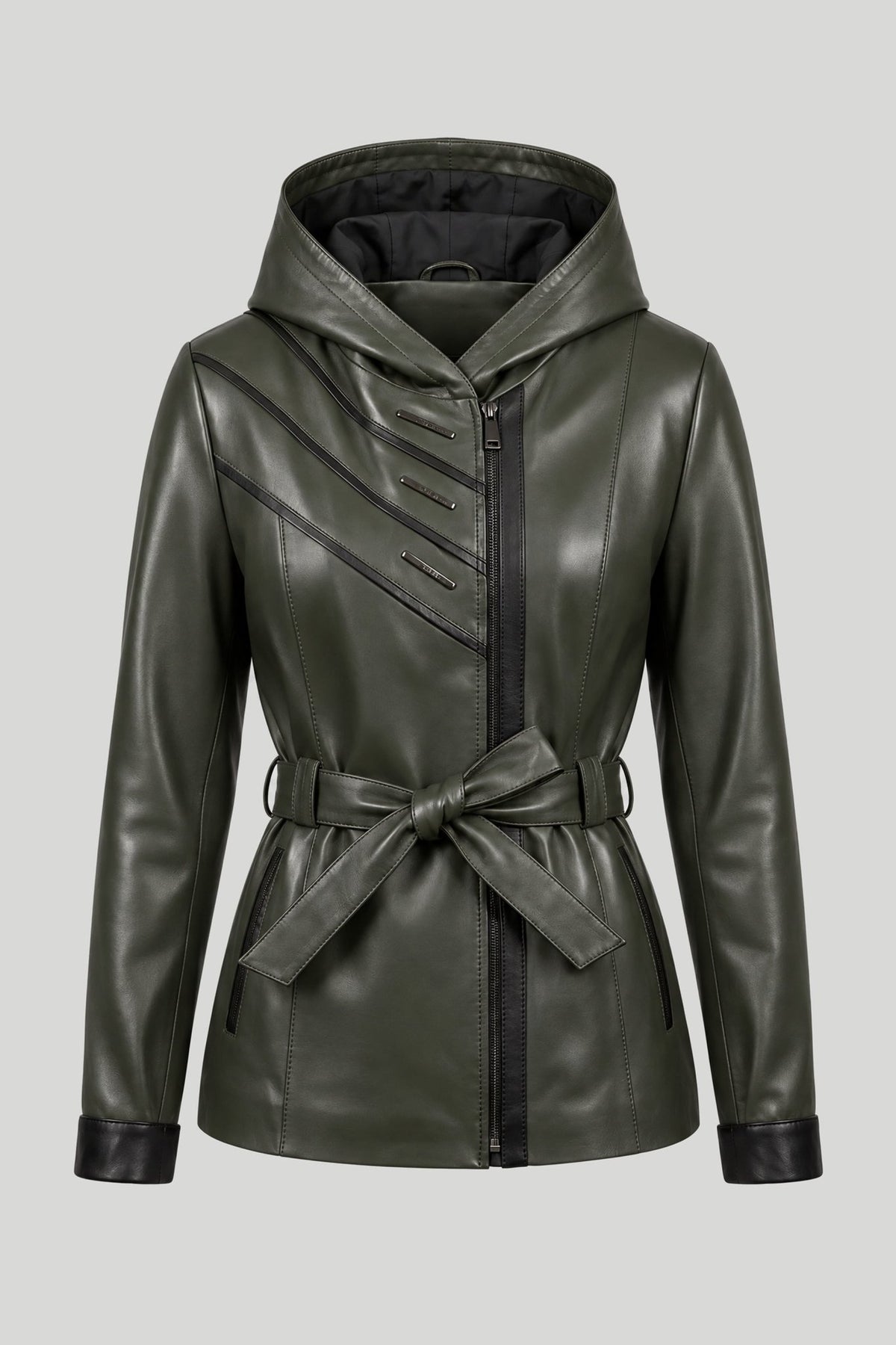 Дамско кожено яке Atina с колан от агнешка кожа, зелено – плюс сайз Roberto&Co Roberto Fashion Store Jacket LEA2511JCKGRNBL+4XL 2XL