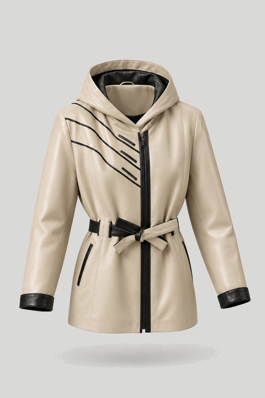 Damen-Lederjacke, Beige – снимка на продукта