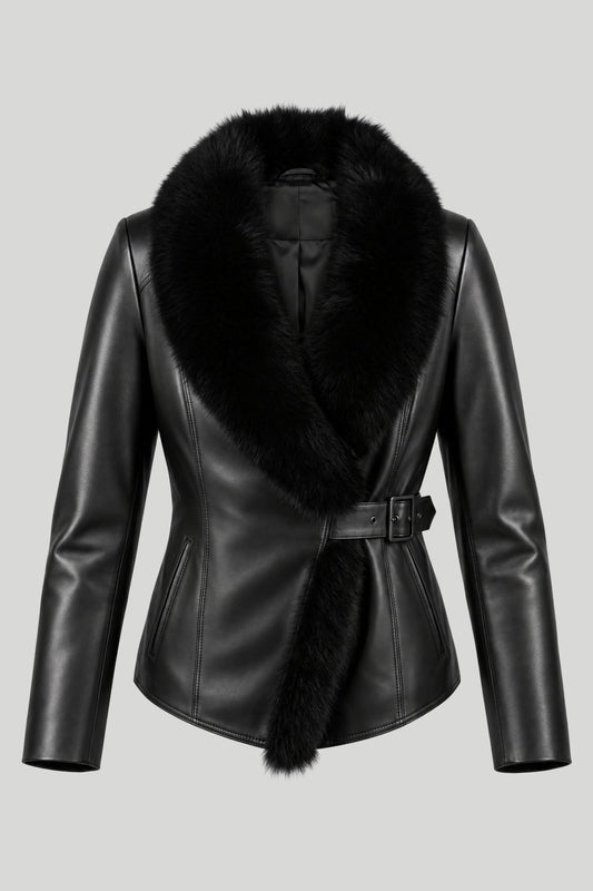 Women's Leather Jacket Capodanno - Black – снимка на продукта