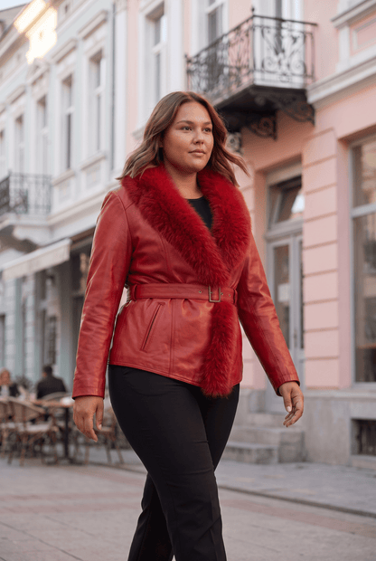 Дамско кожено яке Capodanno, червено, плюс сайз Roberto&Co Roberto Fashion Store Jacket LEA3112JCKREDBL+4XL 2XL