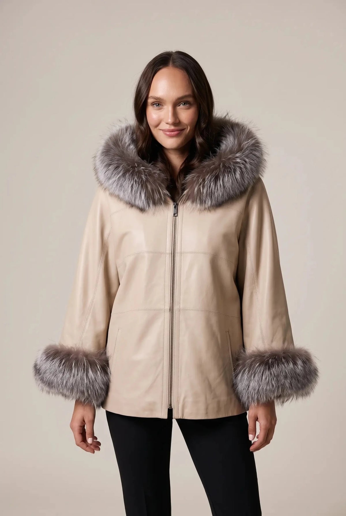 Дамско кожено яке Charmante, двулицево с качулка, бежово Roberto&Co Roberto Fashion Store Jacket LEA0101JCKBEIREV-M XS