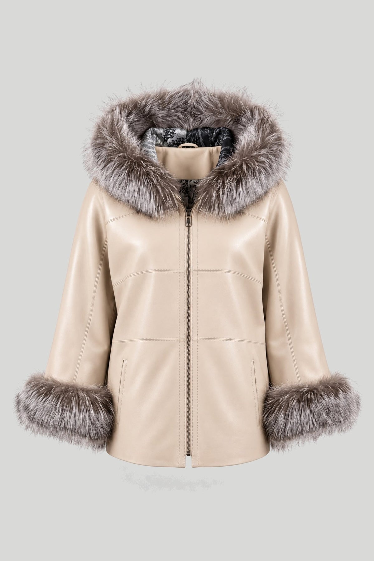Дамско кожено яке Charmante, двулицево с качулка, бежово, плюс сайз Roberto&Co Roberto Fashion Store Jacket LEA0101JCKBEIRE+4XL 2XL