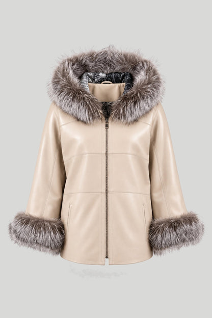 Дамско кожено яке Charmante, двулицево с качулка, бежово, плюс сайз Roberto&Co Roberto Fashion Store Jacket LEA0101JCKBEIRE+4XL 2XL