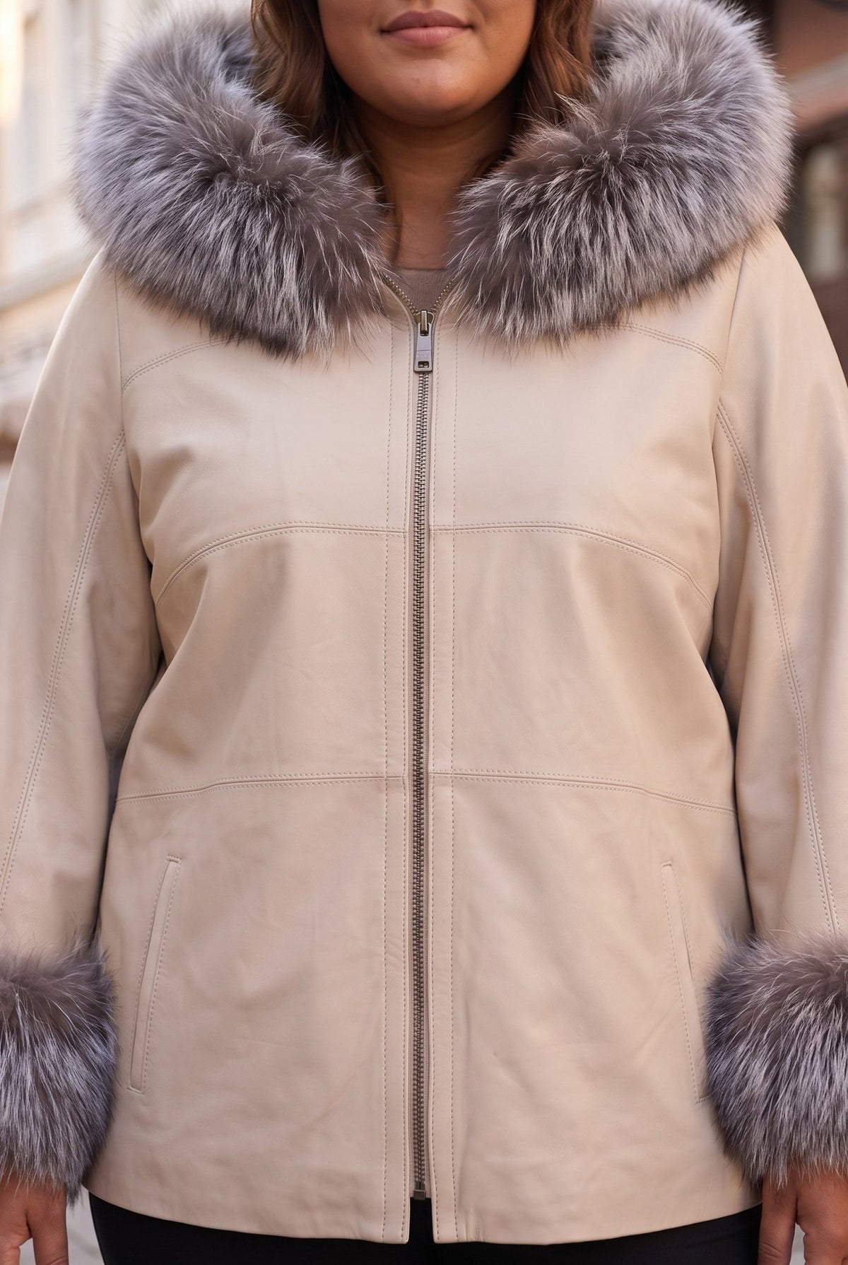 Дамско кожено яке Charmante, двулицево с качулка, бежово, плюс сайз Roberto&Co Roberto Fashion Store Jacket LEA0101JCKBEIRE+4XL 2XL