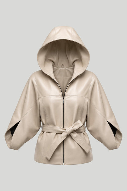 Дамско кожено яке "Dita" с качулка създадено от 100% агнешка кожа - Напа Roberto&Co Roberto Fashion Store Jacket LEA1804CPEBEIBLT-M XS