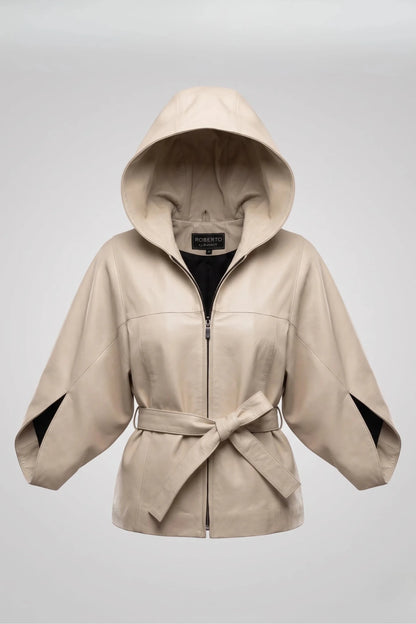 Дамско кожено яке "Dita" с качулка създадено от 100% агнешка кожа - Напа Roberto&Co Roberto Fashion Store One piece LEA1804CPEBEIBLT-M XS