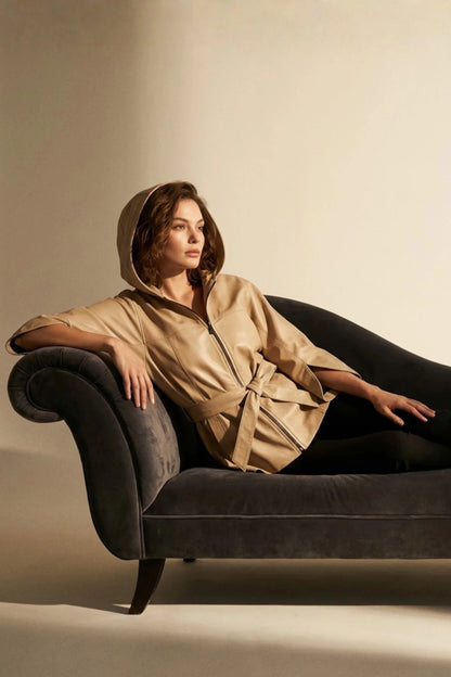 Дамско кожено яке "Dita" с качулка създадено от 100% агнешка кожа - Напа Roberto&Co Roberto Fashion Store One piece LEA1804CPEBEIBLT-M XS