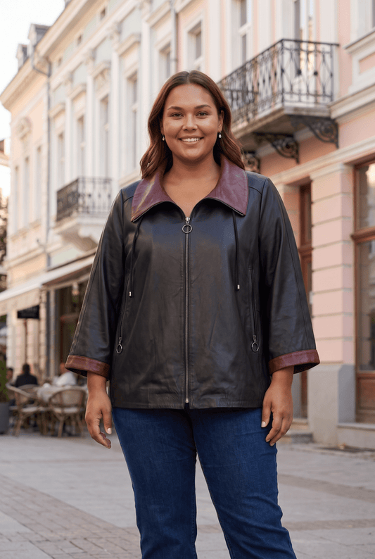 Damen-Lederjacke Duomo, schwarz, Plus Size – облечен