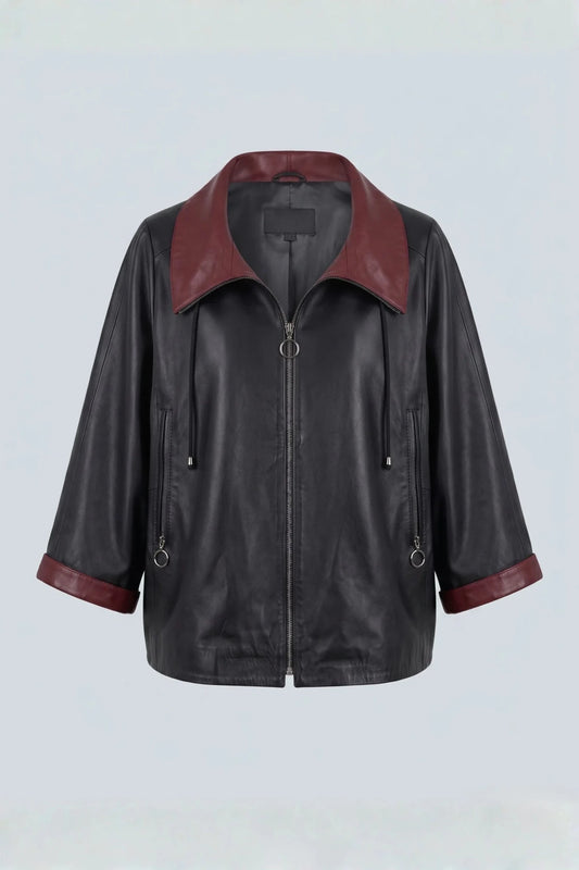 Дамско кожено яке Duomo, черно с червена яка Roberto&Co Roberto Fashion Store Jacket LEA0609JCKBLKOVS-M XS