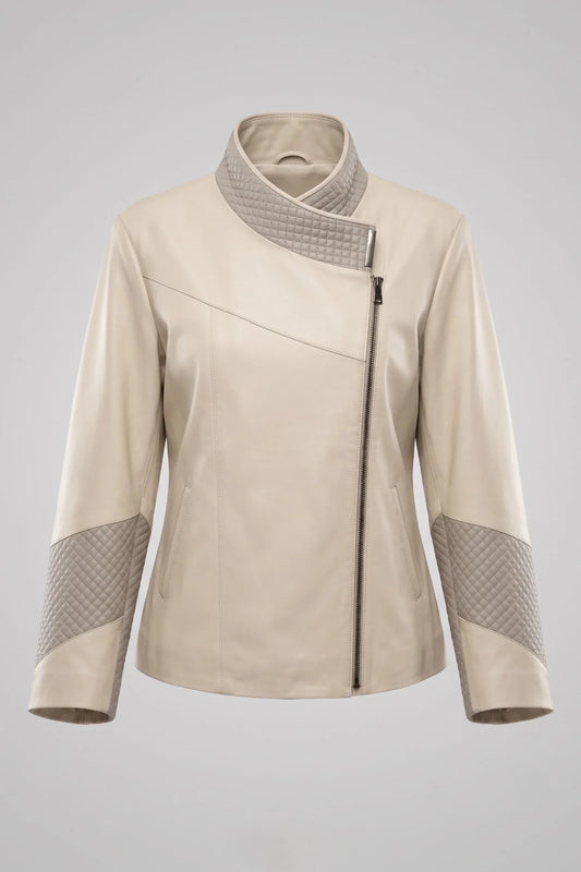 Дамско кожено яке Magnolia, бежово, асиметрично закопчаване, Plus Size Roberto&Co Roberto Fashion Store Jacket LEA0103JCKBEIAS+2XL 2XL