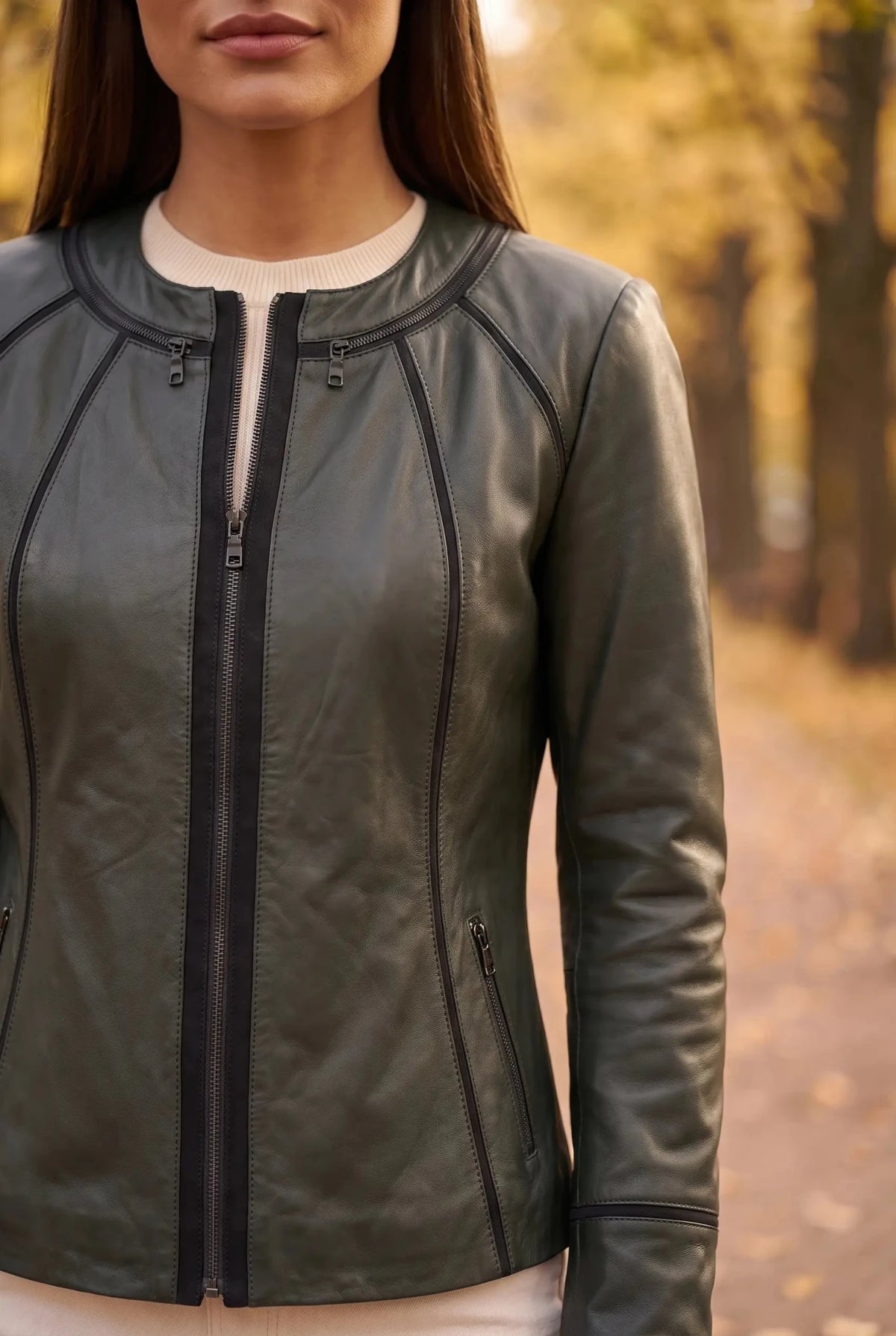 Дамско кожено яке Palermo, зелено, без яка Roberto&Co Roberto Fashion Store Jacket LEA2103JCKGRNVLR-M XS