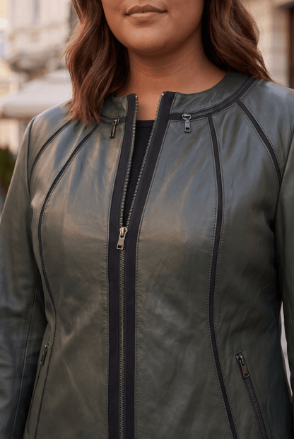 Дамско кожено яке Palermo, зелено, без яка, плюс сайз Roberto&Co Roberto Fashion Store Jacket LEA2103JCKGRNVL+4XL 2XL
