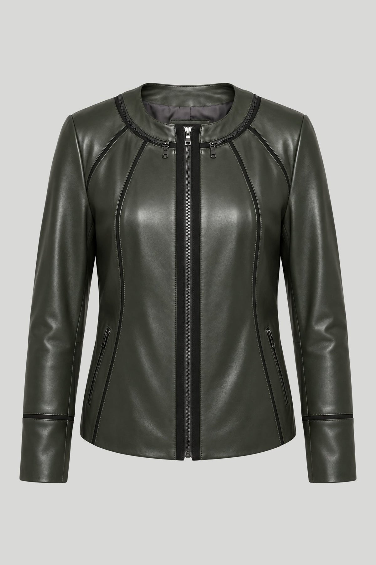 Дамско кожено яке Palermo, зелено, без яка, плюс сайз Roberto&Co Roberto Fashion Store Jacket LEA2103JCKGRNVL+4XL 2XL