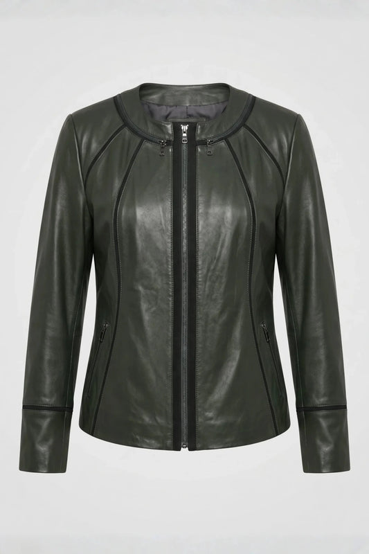 Дамско кожено яке Palermo, зелено, без яка, плюс сайз Roberto&Co Roberto Fashion Store Jacket LEA2103JCKGRNVL+4XL 2XL