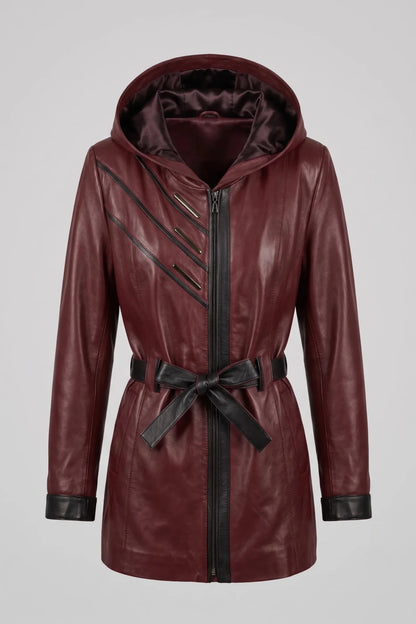 Дамско кожено яке с колан от агнешка кожа, бордо - Плюс размери Roberto&Co Roberto Fashion Store Jacket LEA2511JCKBORBL+7XL 5XL