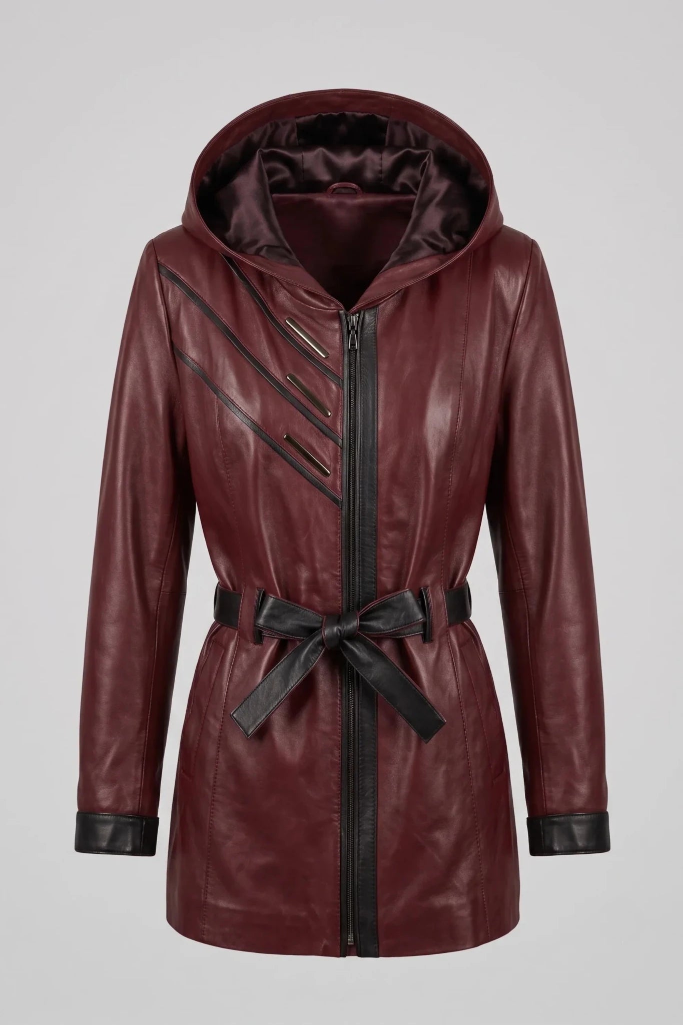Дамско кожено яке с колан от агнешка кожа, бордо - Плюс размери Roberto&Co Roberto Fashion Store Jacket LEA2511JCKBORBL+5XL 3XL