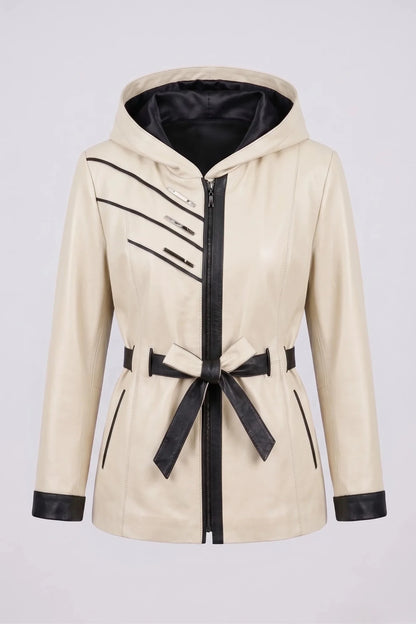 Дамско кожено яке с колан от агнешка кожа, кремаво Roberto&Co Roberto Fashion Store Jacket LEA2511JCKCRMBLT-L S
