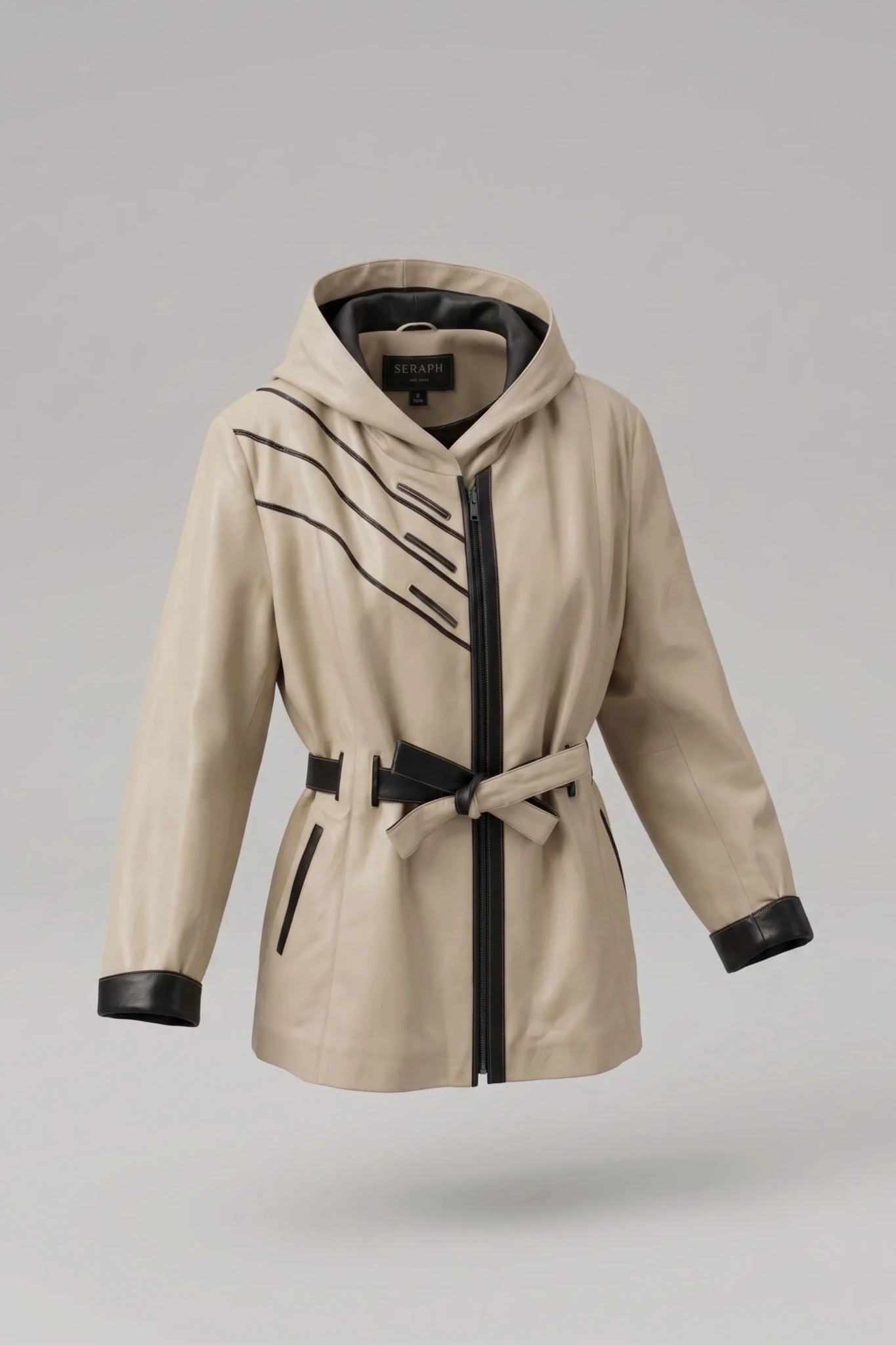 Дамско кожено яке с колан от агнешка кожа, кремаво - Плюс размери Roberto&Co Roberto Fashion Store Jacket LEA2511JCKBEIBL+8XL 6XL