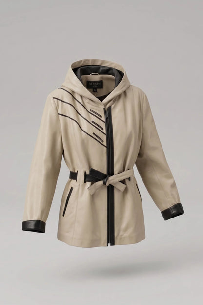 Дамско кожено яке с колан от агнешка кожа, кремаво - Плюс размери Roberto&Co Roberto Fashion Store Jacket LEA2511JCKBEIBL+4XL 2XL