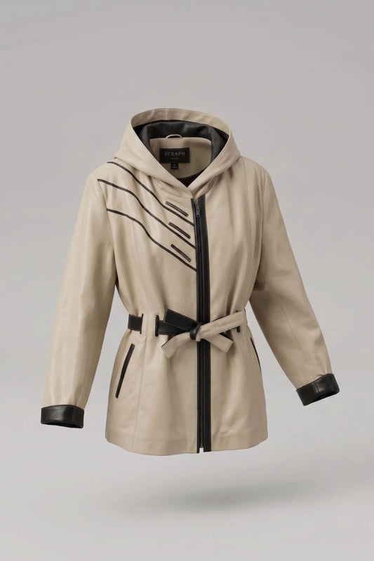 Дамско кожено яке с колан от агнешка кожа, кремаво - Плюс размери Roberto&Co Roberto Fashion Store Jacket LEA2511JCKBEIBL+4XL 2XL