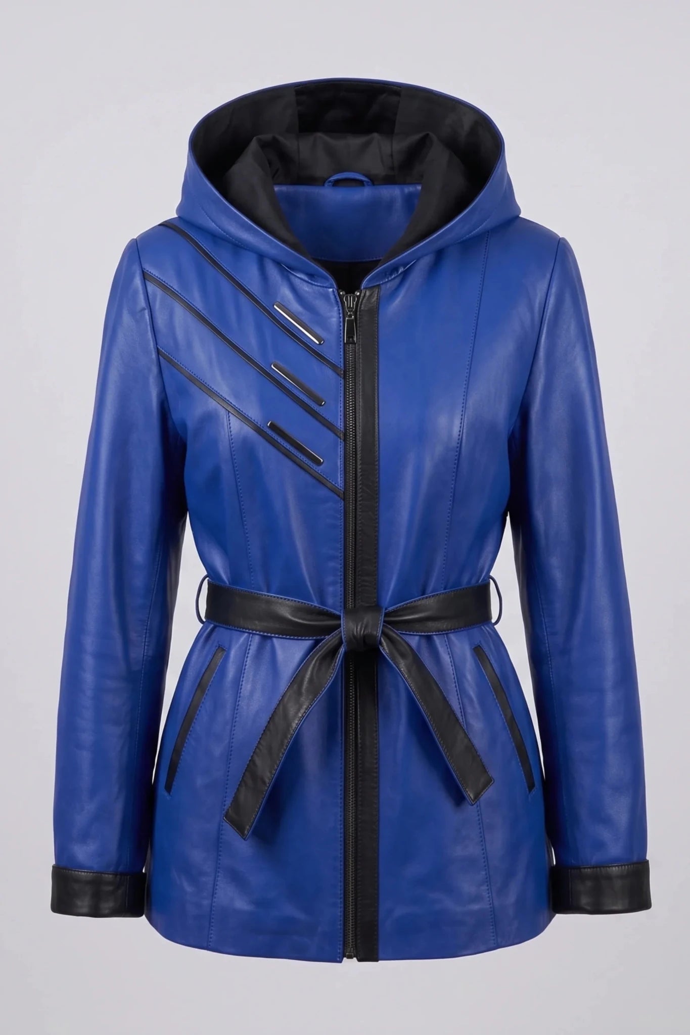 Дамско кожено яке с колан от агнешка кожа, синьо Roberto&Co Roberto Fashion Store Jacket LEA2511JCKBLUBLT-2XL L