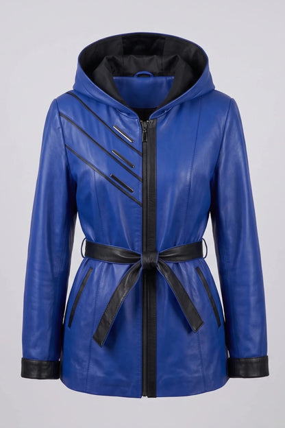 Дамско кожено яке с колан от агнешка кожа, синьо - Плюс размери Roberto&Co Roberto Fashion Store Jacket LEA2511JCKBLUBL+8XL 6XL