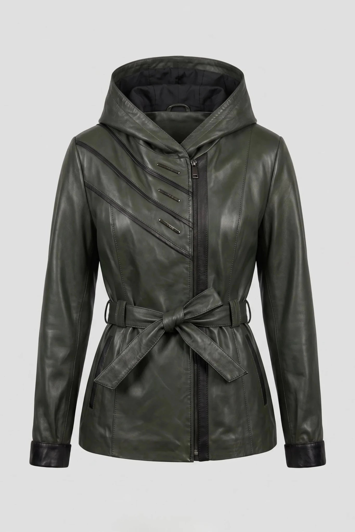 Дамско кожено яке с колан от агнешка кожа, зелено - Плюс размери Roberto&Co Roberto Fashion Store Jacket LEA2511JCKGRNBL+6XL 4XL