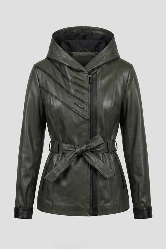 Дамско кожено яке с колан от агнешка кожа, зелено - Плюс размери Roberto&Co Roberto Fashion Store Jacket LEA2511JCKGRNBL+4XL 2XL