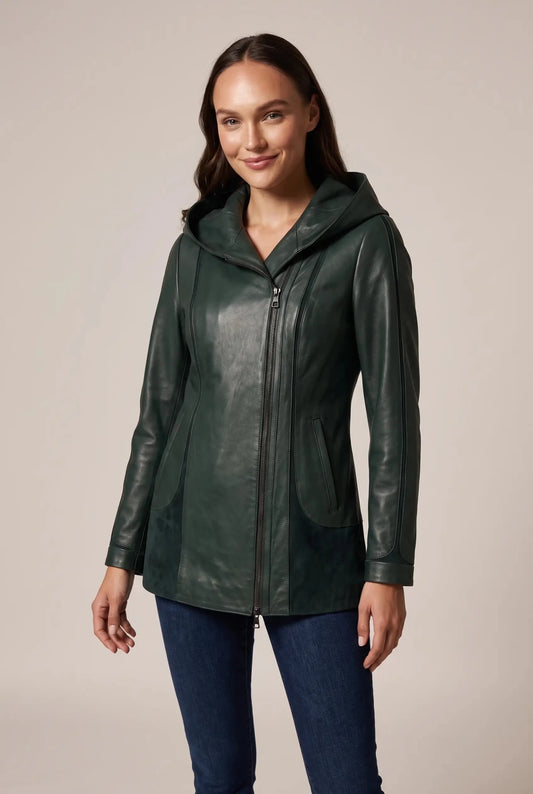 Damen-Lederjacke Siena – Pastellgrün – облечен