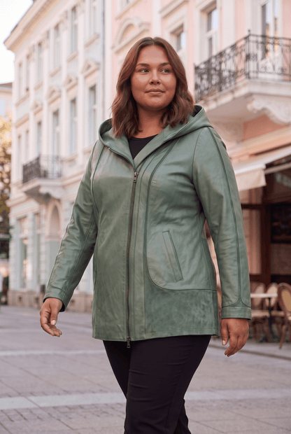 Дамско кожено яке Siena, пастелно зелено, плюс сайз Roberto&Co Roberto Fashion Store Jacket LEA2505JCKGPSVL+2XL 2XL