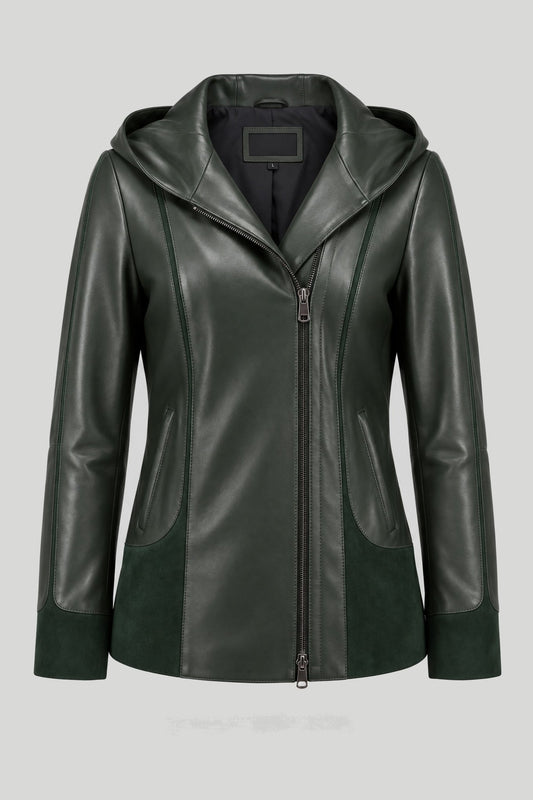 Women's leather jacket Siena in green – снимка на продукта