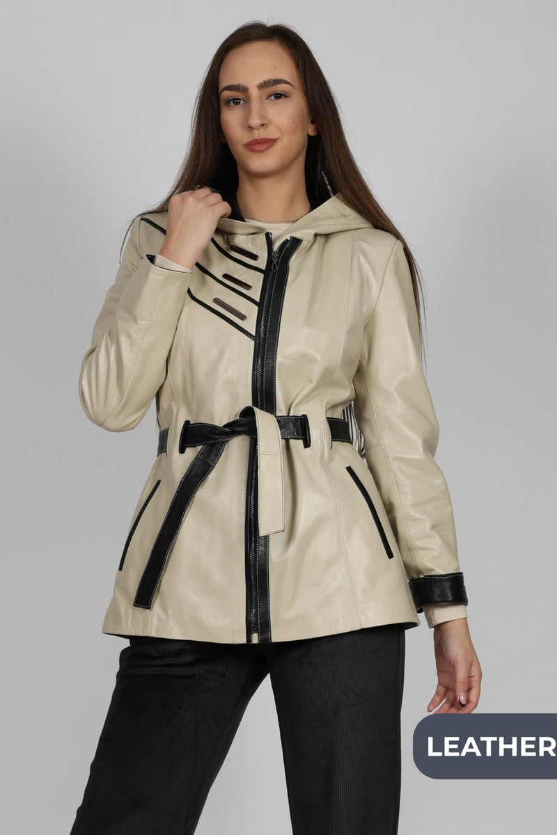 Women's Leather Jacket, Beige