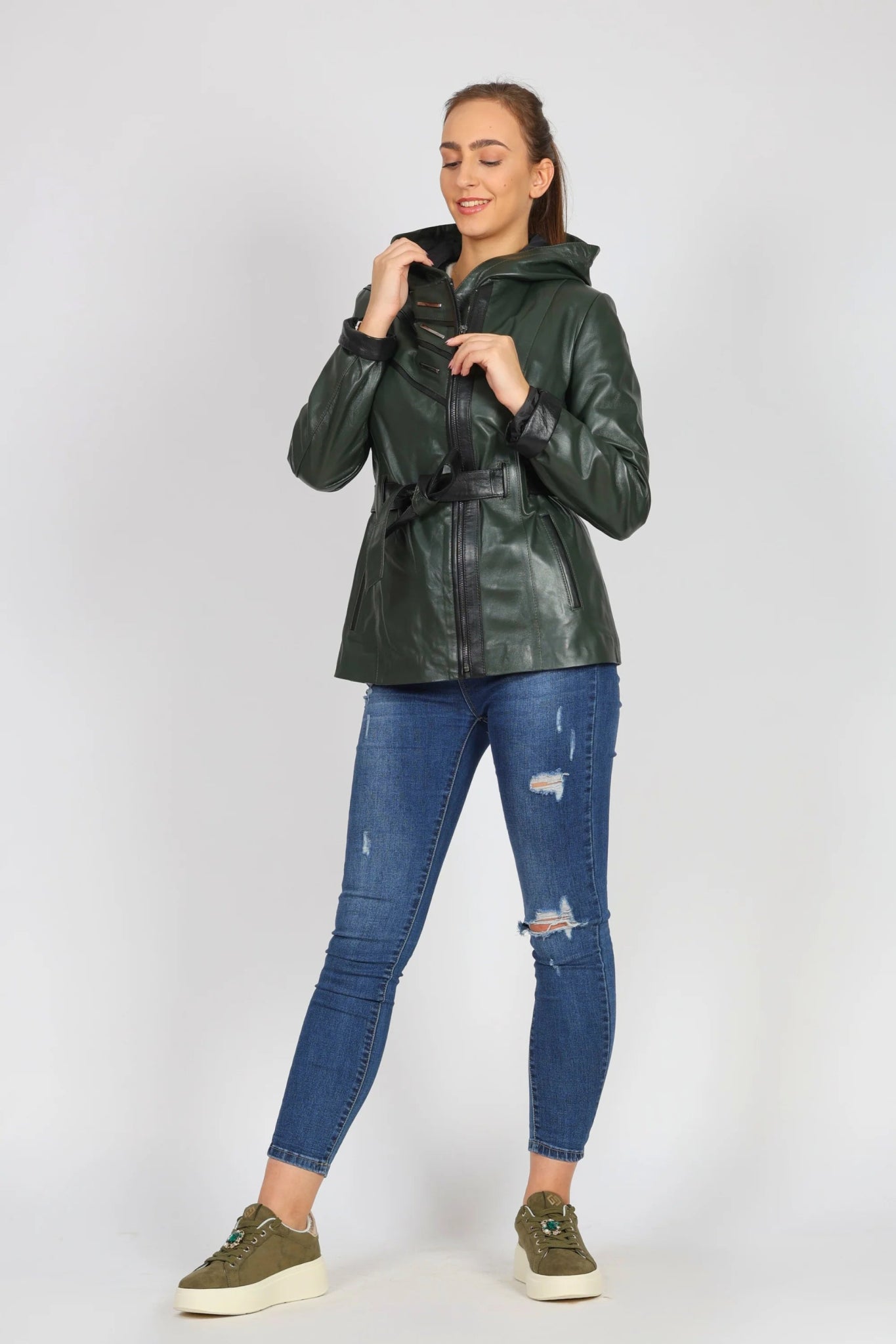 Дамско Кожено Яке, Зелен Roberto Fashion Roberto Fashion Store Jacket LEA2511JCKGRNBLTM XS