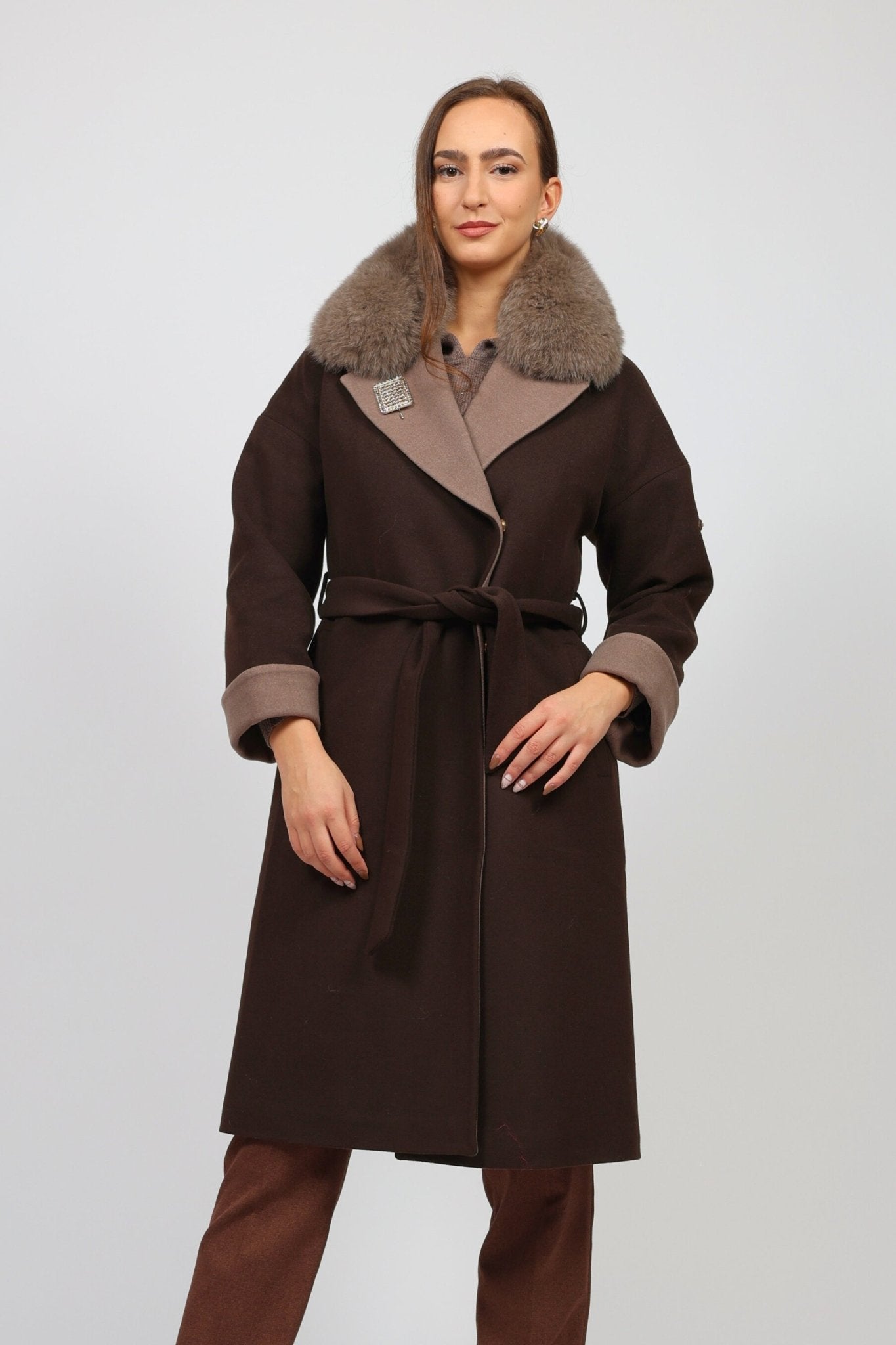 Дамско Палто, Кафяв Modalinea Roberto Fashion Store Coat MDL1711COABRWTRK38 38 Кафяв